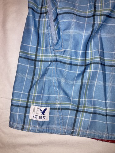 American Eagle Swim Trunks Mens Large Blue Plaid Board Shorts Suit 30" - Picture 3 of 7