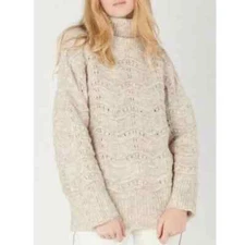 FRNCH Cable Knit Loose Chunky Sz S/M Sweater in Oatmeal Cream Oversized