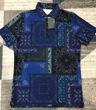 Men's Blue Size M G/Fore Short Sleeve Paisley Print Golf Polo Shirt 120 NWT