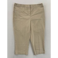Chicos Womens Fabulously Slimming Capri Pants Beige Cotton Blend Stretch Zip M