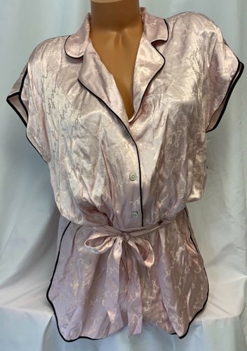 Victoria's Secret Satin Afterhours Romper Short Pajama Light Pink Logo sz Large - Picture 2 of 3