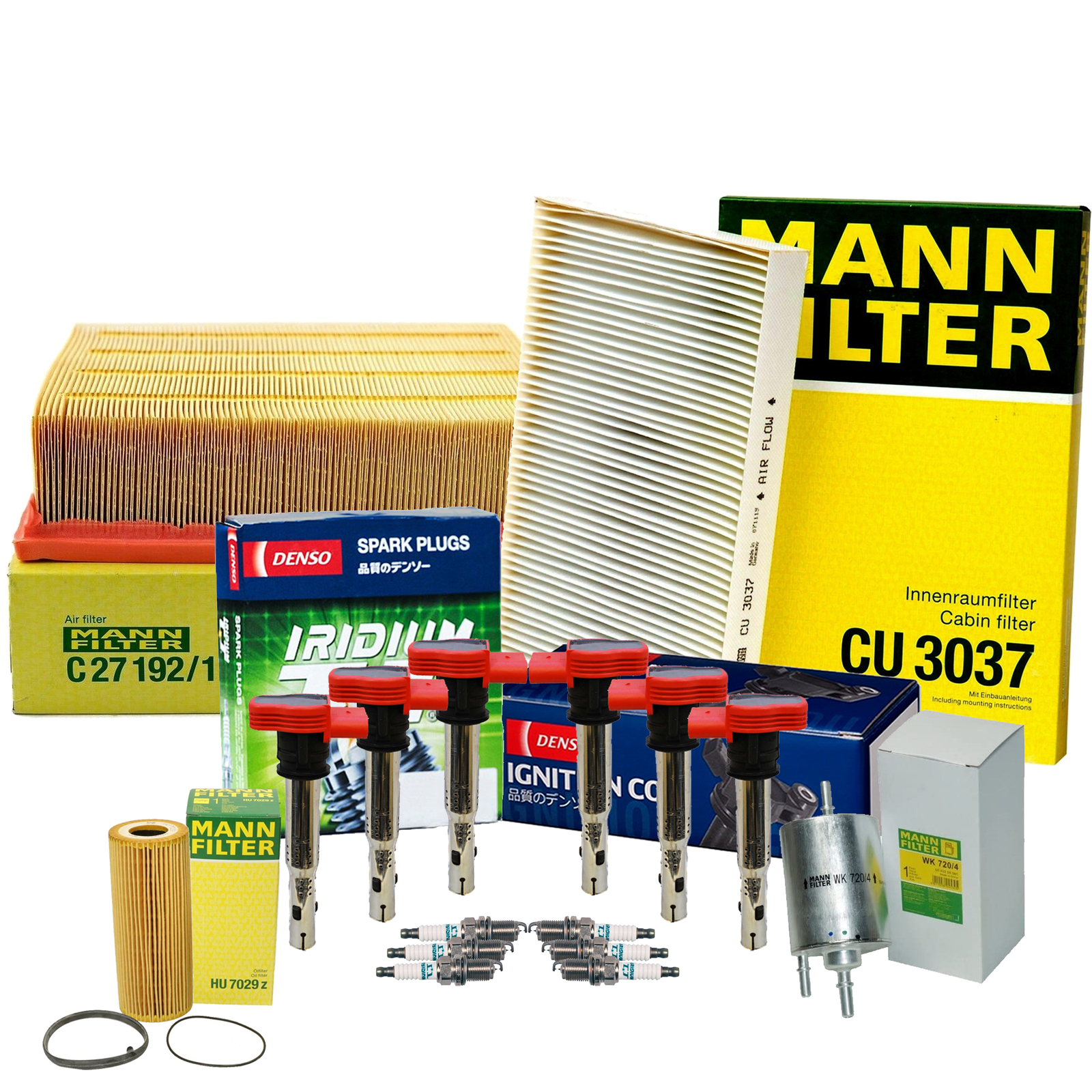 Mann Filter Denso 6 Coils 6 Iridium TT Spark Plugs Tune Up Kit For Audi V6 BKH
