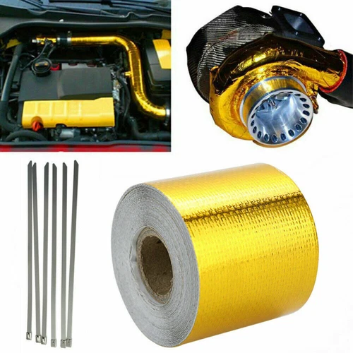 10M Self Adhesive Reflective Gold High Temperature Heat Shield Wrap Tape +6 Ties - Picture 3 of 13