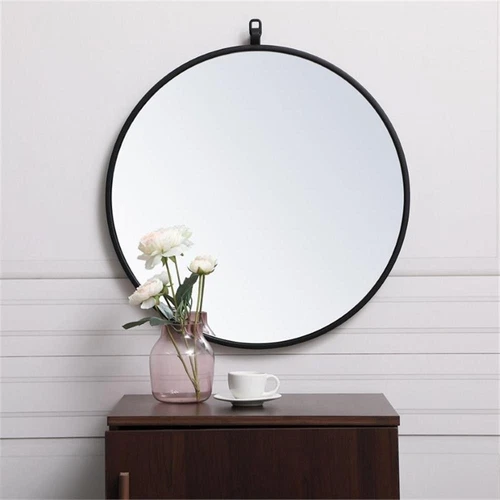 Elegant Decor Eternity 21" Round Mid Century Metal Frame Hooked Mirror in Black - Picture 2 of 7
