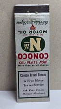 Vintage Matchbook Cover CONOCO Travel Bureau Gas Oil Conoco Motor Illinois IL
