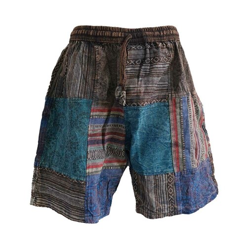 Mens Black Patch  Shorts Hippie Boho Cotton Comfy Unisex Summer Bohemian Fun - Bild 1 von 11