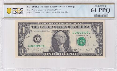 1988A $1 Matching Fancy Serial Numbers Pair 00002837 PCGS 64PPQ