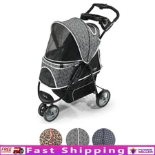 4 Wheel Pet Stroller Dogs up to 50 lb Folding Locking Wheels Comfortable Travel
