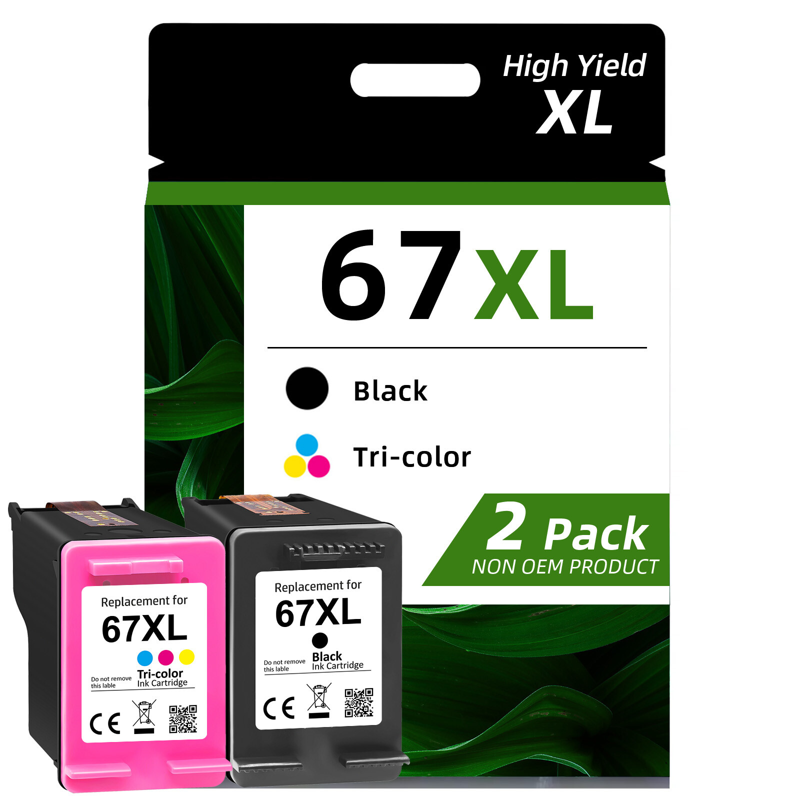 67XL Ink Cartridges for HP Envy 6055e 6075e 6455 Deskjet 2720 2755 2800e 2855e - High Yield Replacement-image
