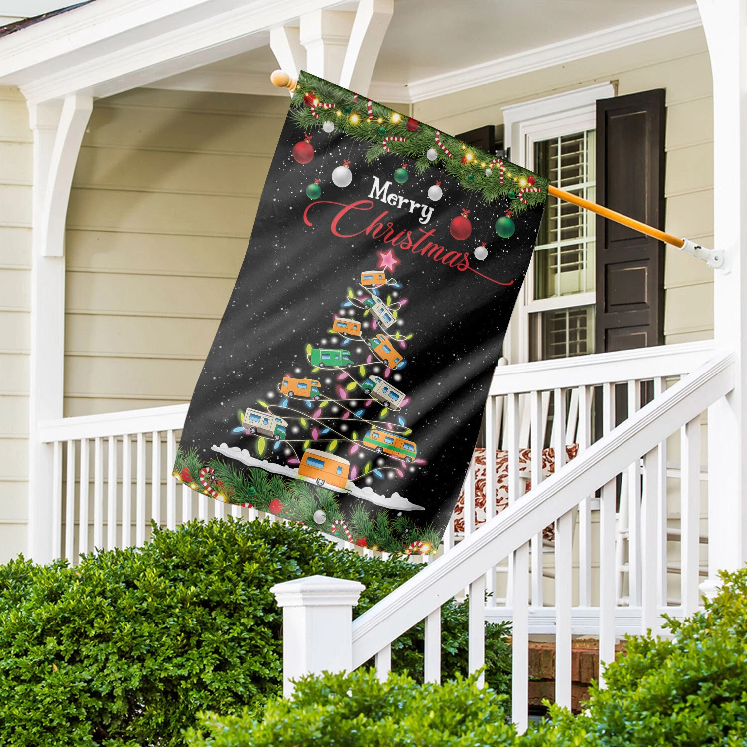 School Bus Christmas Tree lights Flag, School Bus  Merry Christmasflag