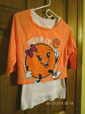 JUSTICE orange 3/4 sleeves top& underneath white ribbed tank top