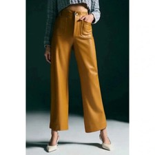 New Anthropologie The Colette Cropped Wide Leg Pants Faux Leather 26P