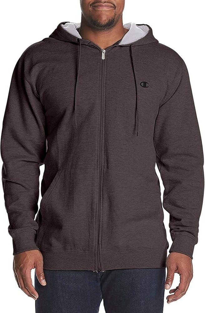 Champion Big Tall Fleece Zip Up Hoodie for Men in Charcoal Heather Size 2XL