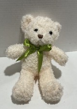 Teddy Bear Stuffed Animal White 9  Tall Green Bow New