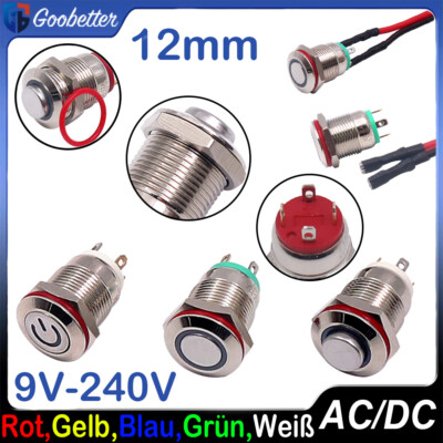 AC/DC LED Signalleuchte Kontrollleuchte 12mm Wasserdicht Leuchtmelder 5 Farben