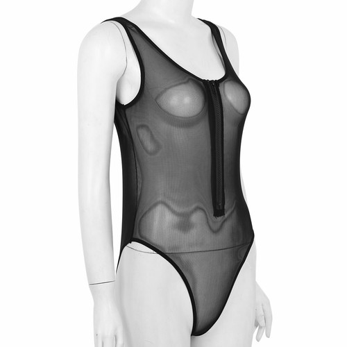 Damen Sexy Body Fischnetz Transparent Bodysuit mit Reißverschluss Teddy Babydoll - Picture 14 of 15