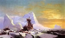 Ｏｉｌ　ｐａｉｎｔｉｎｇ william Bradford - crushed in the ice winter landscape no framed