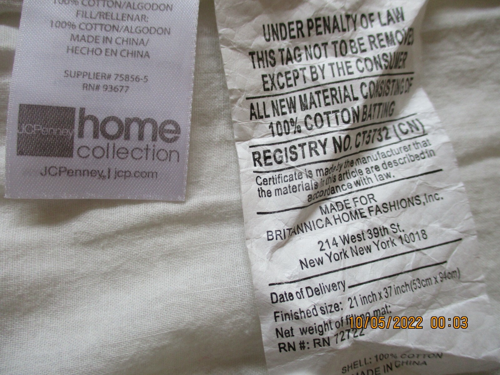 2 JC Penney Home White & Lavendar purple Floral Quilted King Pillow