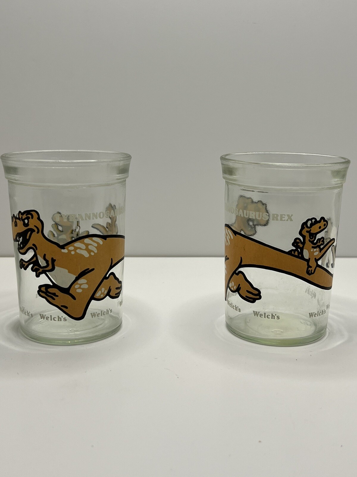 Vintage Welch's Jelly Jar Glass Tyrannosaurus TRex Dinosaurs set