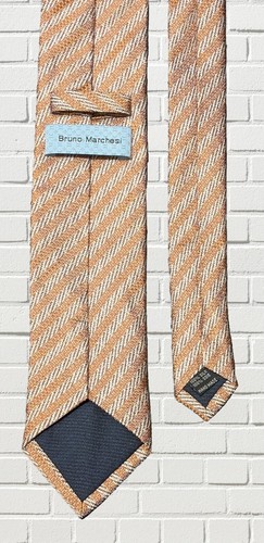 Bruno Marchesi Handmade 100% Silk Tie Striped Peach Orange & Silvery Blue - Picture 4 of 8