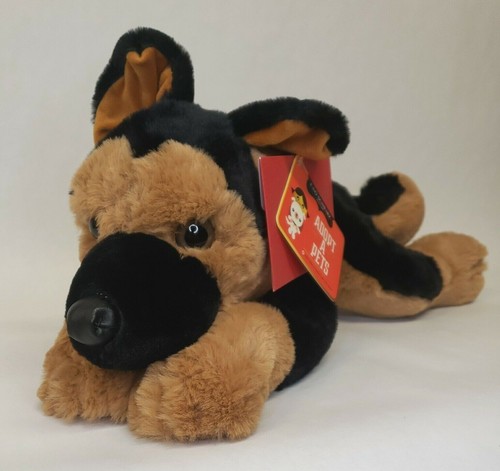 FAO Schwarz Adopt A Pet Deutscher Schäferhund 14 Zoll liegendes Spielzeug Welpe Hund, mit Adoptionszertifikat