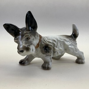 Scottish Terrier Dog Figurine Black & White Porcelain Vintage Made in Japan