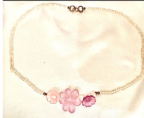 Pink Flower Daisy Girls Necklace 14" Lucite Choker Vintage - Picture 7 of 9