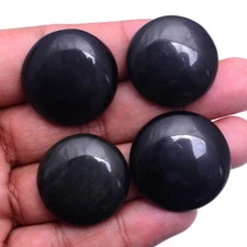 4 Pcs Natural Obsidian Untreated Round Cabochon 26mm-29mm Loose Gemstones Lot