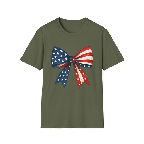 Coquette Patriotic Bow T-Shirt | Retro USA Flag Tee for 4th of July, BBQs - Picture 23 of 58