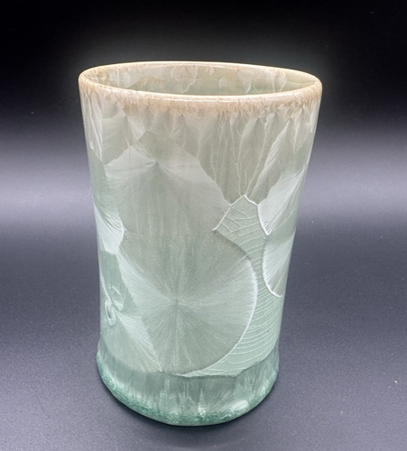 Vintage Art Pottery Green Crystalline Glaze Coffee Mug Tea Cup Signed 4.25" - Picture 5 of 9