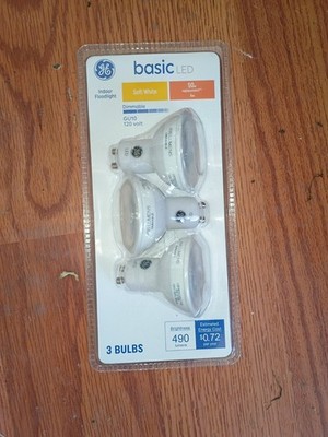 GE Basic LED GU10 Floodlight Bulbs 6W Soft White Dimmable Indoor 120V 3-Pack
