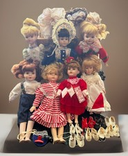 Lot 7 Porcelain Dolls & Shoes Clothes Preowned Good Condition