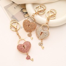 3D Crystal Heart key Lock Pendant KeyChain Handbag Keyring Lovers Gift