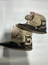 Antique White  Black Baby Toddler Shoes 3 Button Up leather Soles 19th-20th Cen