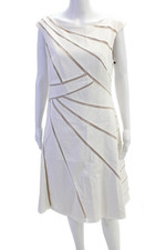 Adrianna Papell Women A-Line Striped Sleeveless Mid-Calf Dress White Size 12