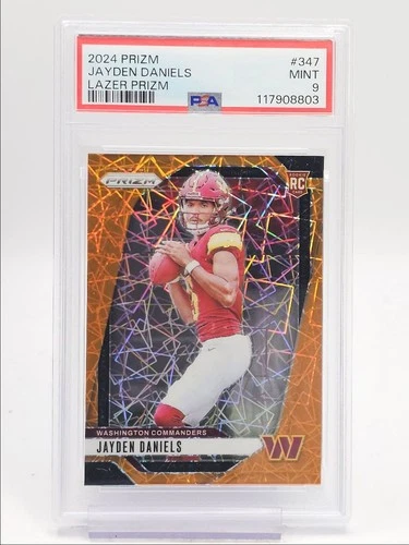 JAYDEN DANIELS 2024 PANINI PRIZM ROOKIE LAZER COMMANDERS RC PSA 9 Q0004