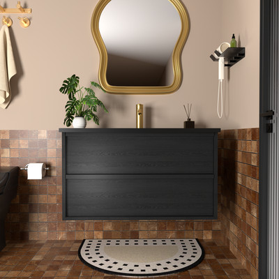 30 Inch Gray Wall Mounted Floating Bathroom Vanity with Ceramic Sink