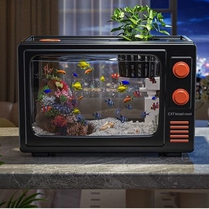 TV Design Fish Tank Kit 3.5 Gallon Aquarium Desktop Fish Tank w/ LED Pump Filter