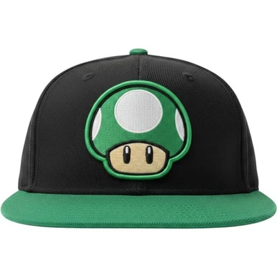Nintendo Super Mario 1Up Mushroom Hat Flex Fitted Black Green Cap Kidcore Gaming - Image 1 of 4