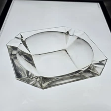 Vintage Mid-Century Modern MCM Heavy Square Glass Cigar Cigarette 8” Ashtray