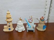 Coastal Christmas Beach Sand Ornament Lot 4pc Lighthouse Tree chair Snowman