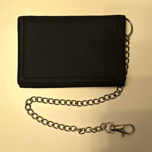 Men's Black Canvas Folding Chain Wallet with Silver Metal Chain & Clasp
