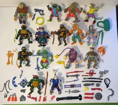 Vintage TMNT Playmates Lot 15 Figures & Accessories With Extras (60+ Pieces)