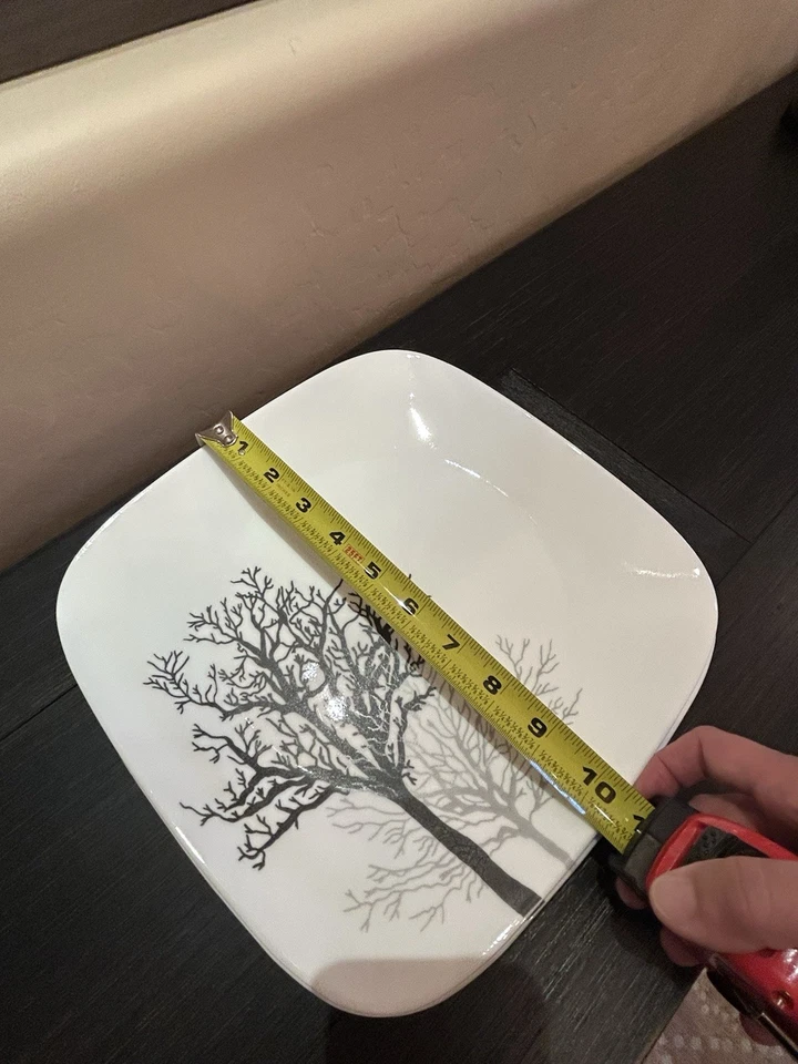 Corelle Timber Shadows Square Dinner Plates 10.5 in Black Gray Trees Set of 6 - Image 4 of 4