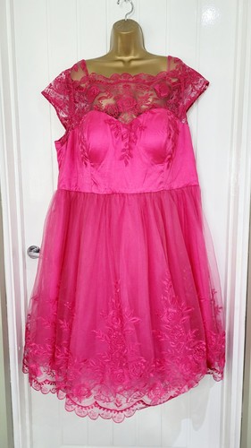 Chi Chi Curve UK 24 rosa Fit & Flare Anlass Party Kleid Hochzeit Rennen sehr guter Zustand - Bild 9 von 11
