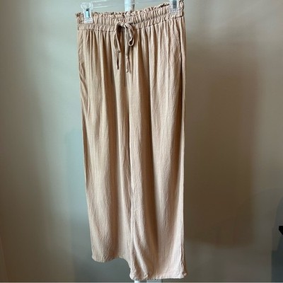 Iffei Linen Blend Pants Wide Leg Tan Small