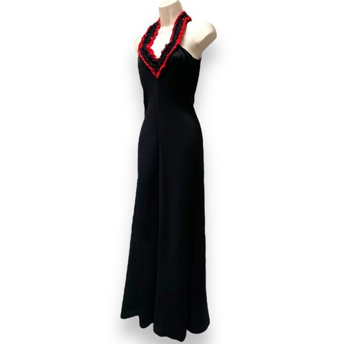Vintage 70s Black & Red Ruffle Cut Out Knit Bellbottom Jumpsuit Studio 54 Disco - Picture 6 of 15