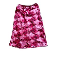 VTG Fire Los Angeles Pink Leopard Print Satin Midi Skirt Y2K Grunge Small