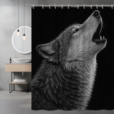 Howling Wolf Shower Curtain - Black and White Design for Bathroom