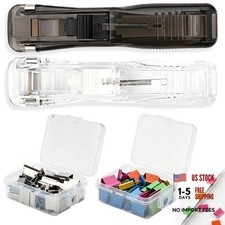 2 PCS Portable Binder Clip Stapler with 100 Reusable Clips - Mini Push